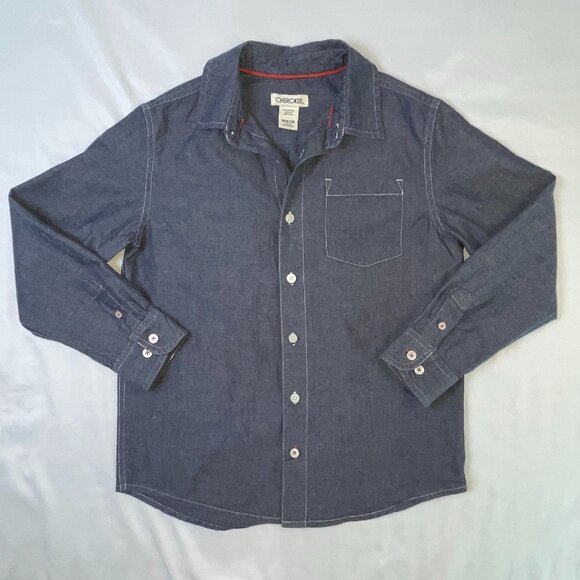 Cherokee Boy's Size M Chambray Blue Button Down Shirt Long Sleeves - Picture 1 of 8